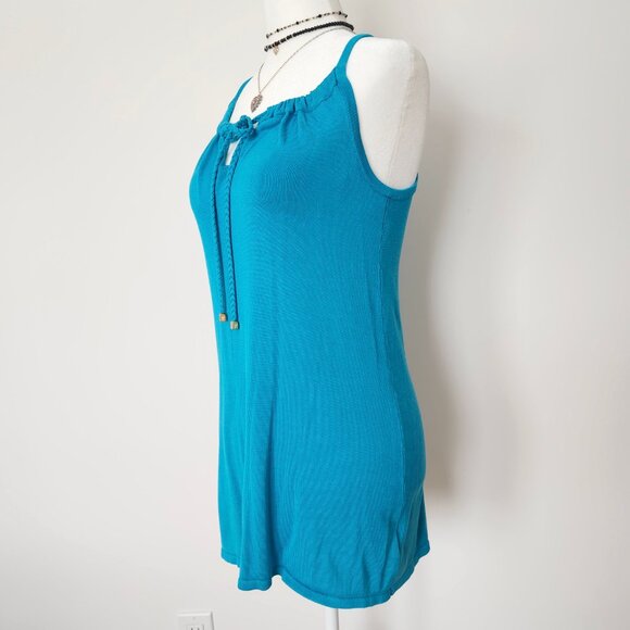Y2K Guess Silk Tank Top Small Teal Blue Braided Drawstring Mermaid‎ Aquamarine - Picture 3 of 15